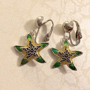 Green & Yellow Starfish Clip-On Earrings